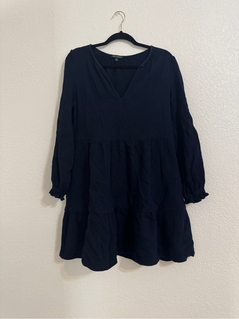 #24 For Cynthia Navy Tiered Long-Sleeve V-Neck Dress